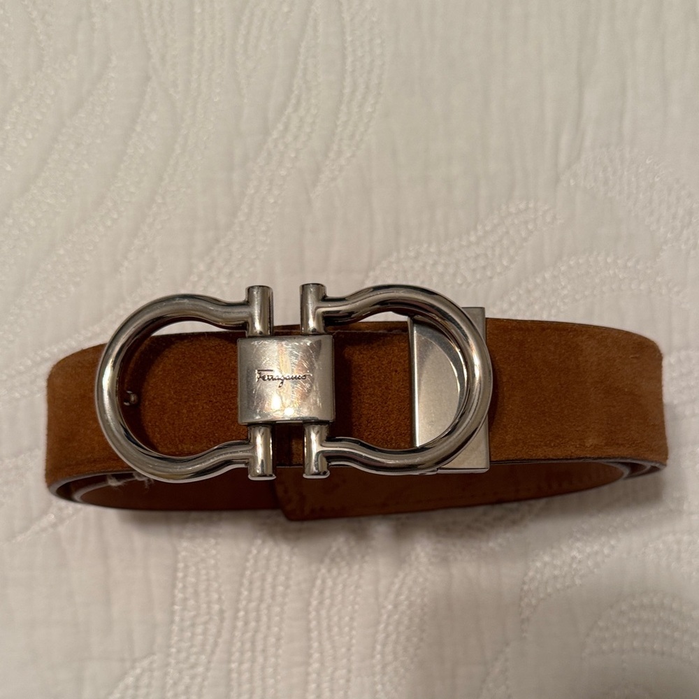 Salvatore Ferragamo Men's Cognac Suede Belt